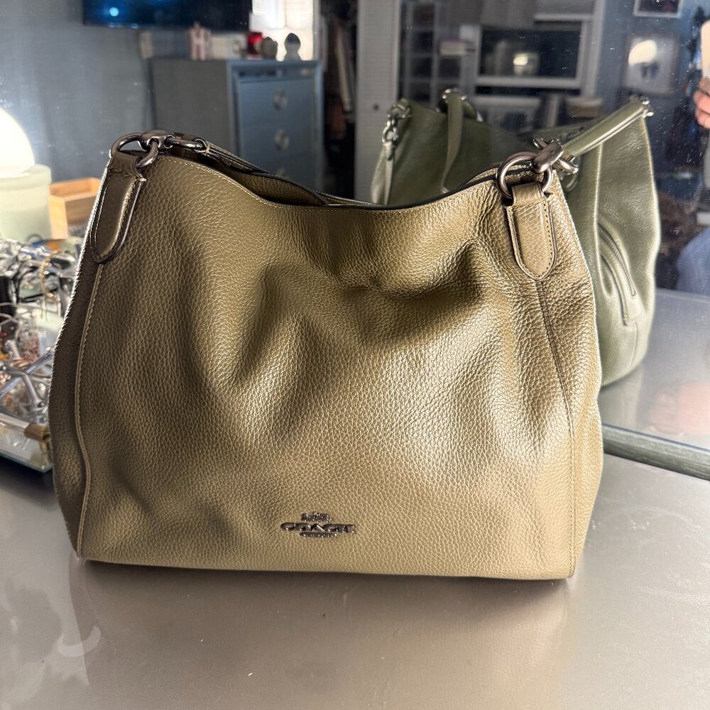 Coach Women's Hallie Pebble Leather Shoulder Bag- olive green *LIKE NEW*